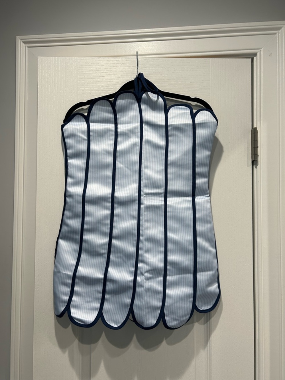 Light blue with navy stripe halter mini dress